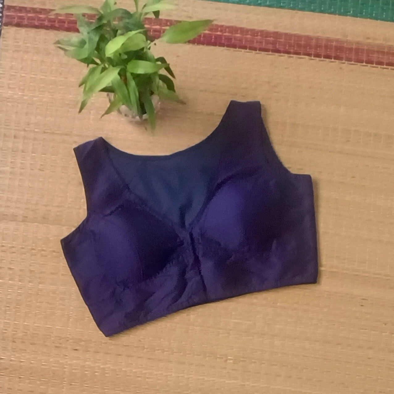 Navy Blue plain front V-neck sleeveless blouse