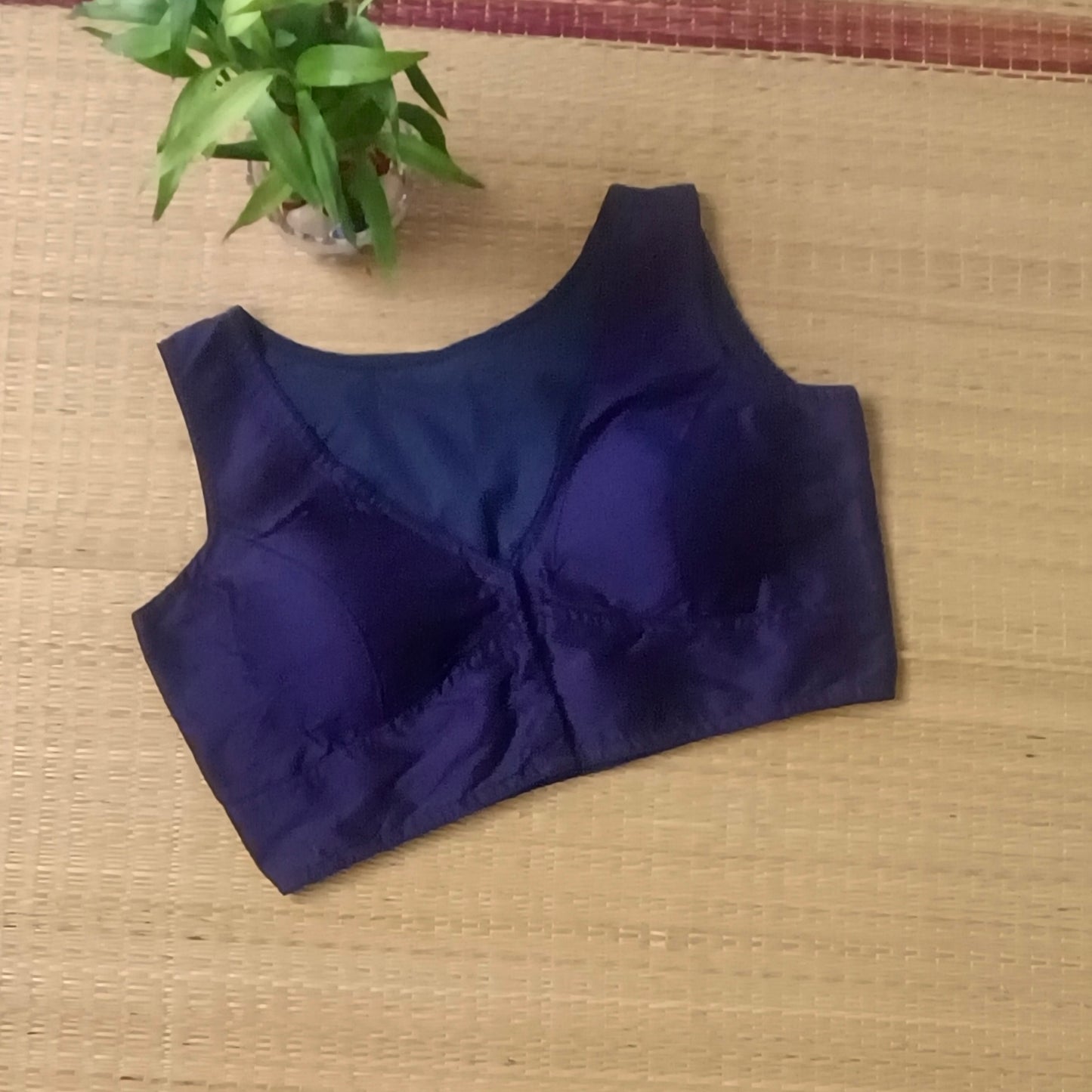 Navy Blue plain front V-neck sleeveless blouse