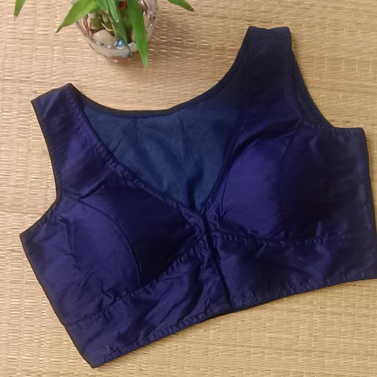 Navy Blue plain front V-neck sleeveless blouse