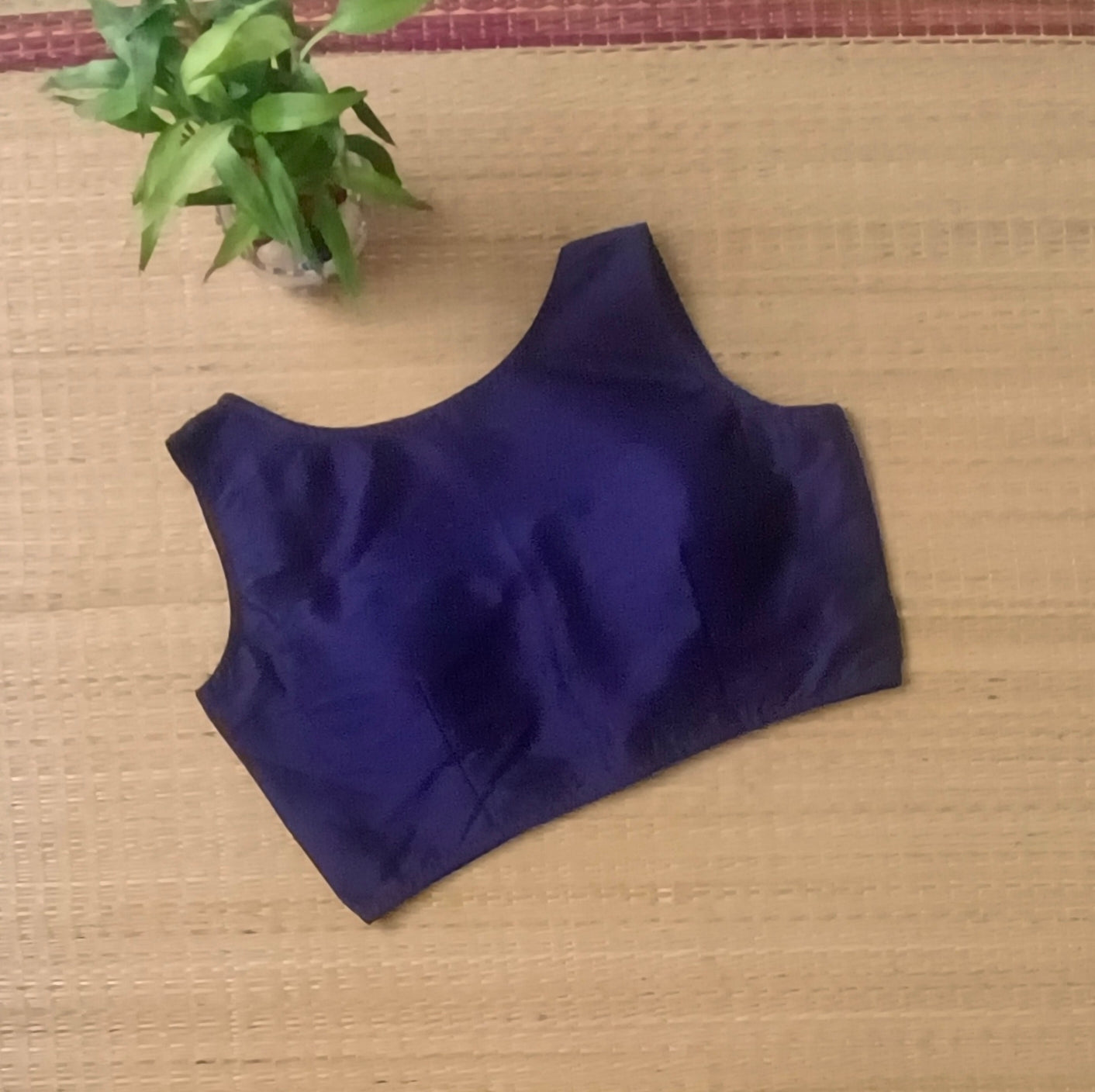 Navy Blue plain front V-neck sleeveless blouse