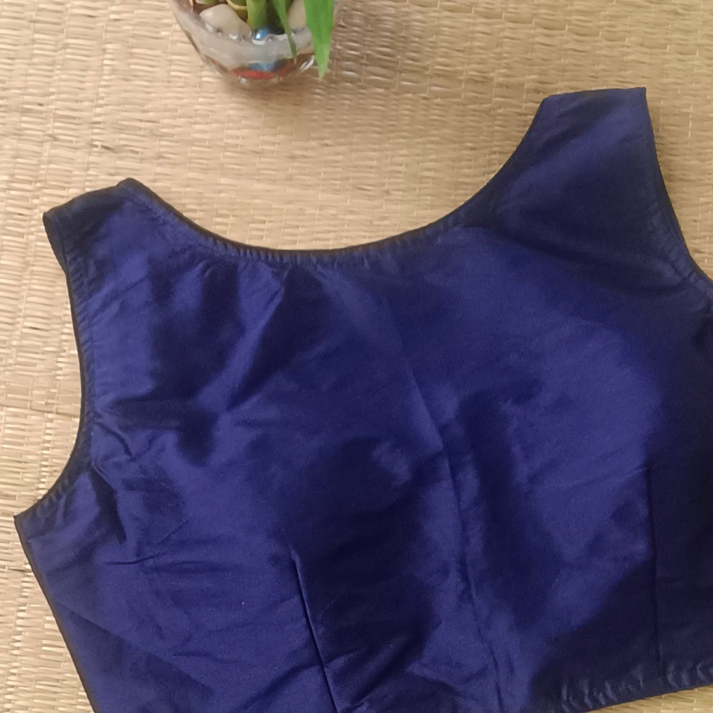 Navy Blue plain front V-neck sleeveless blouse