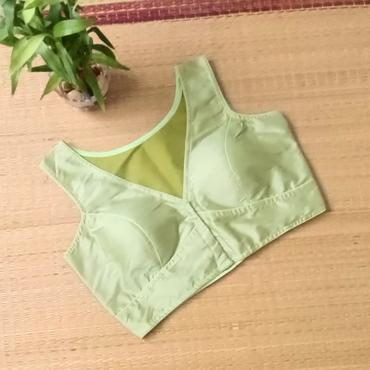 Pista green plain front V-neck sleeveless blouse