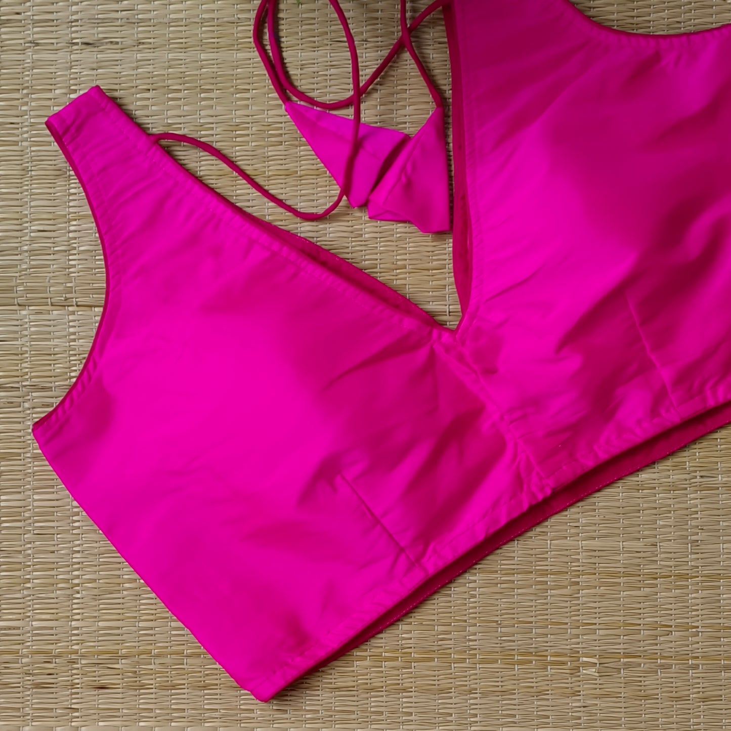 Rani pink plain V-neck sleeveless blouse