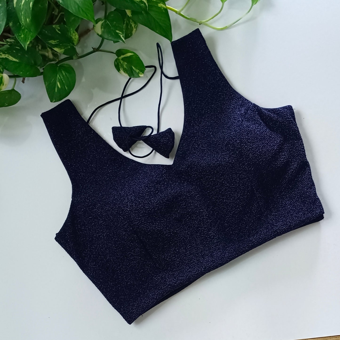Navy Blue Sequence blouse with attachable sleeves