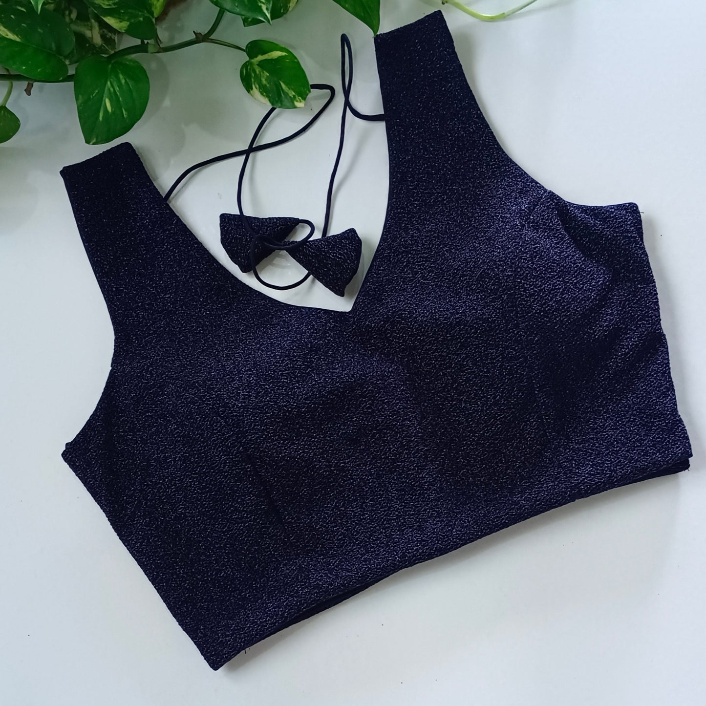 Navy Blue Sequence blouse with attachable sleeves