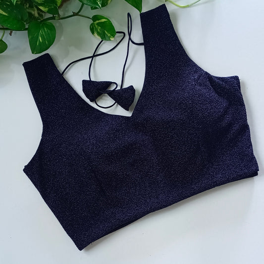 Navy Blue Sequence blouse with attachable sleeves