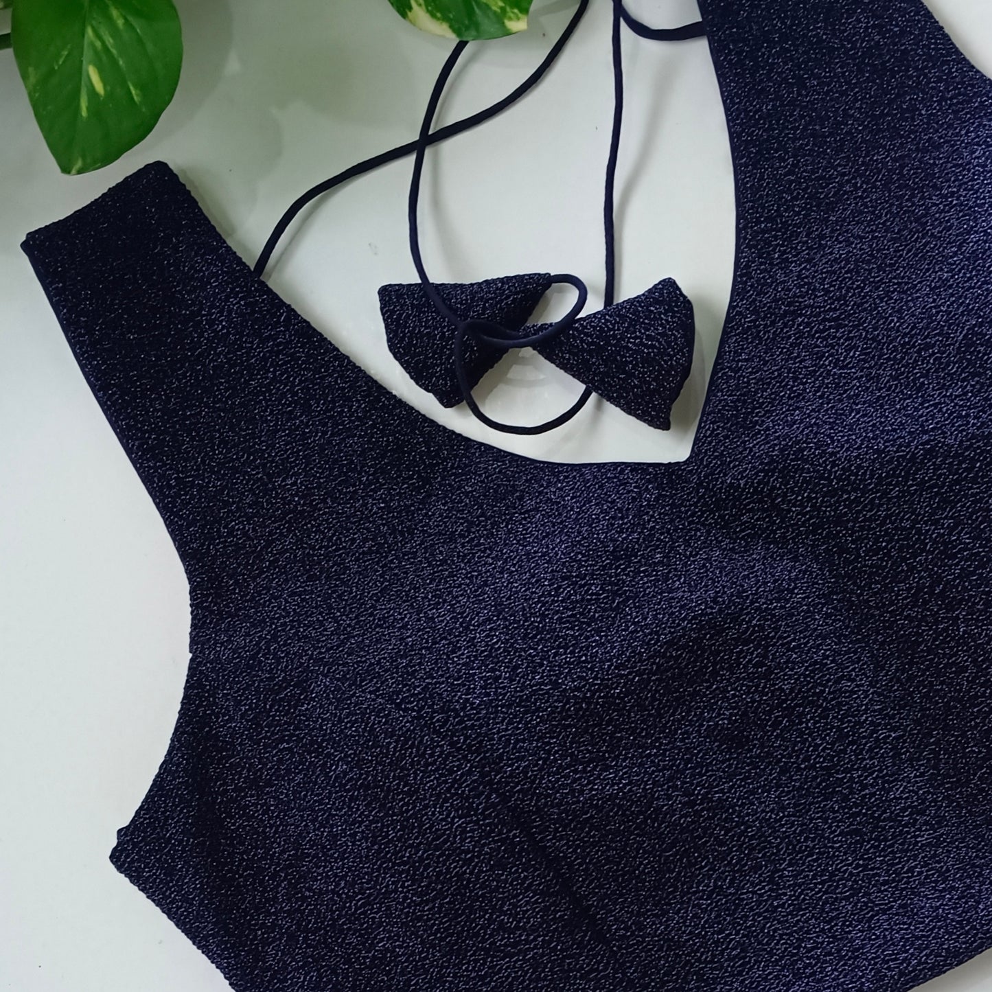Navy Blue Sequence blouse with attachable sleeves
