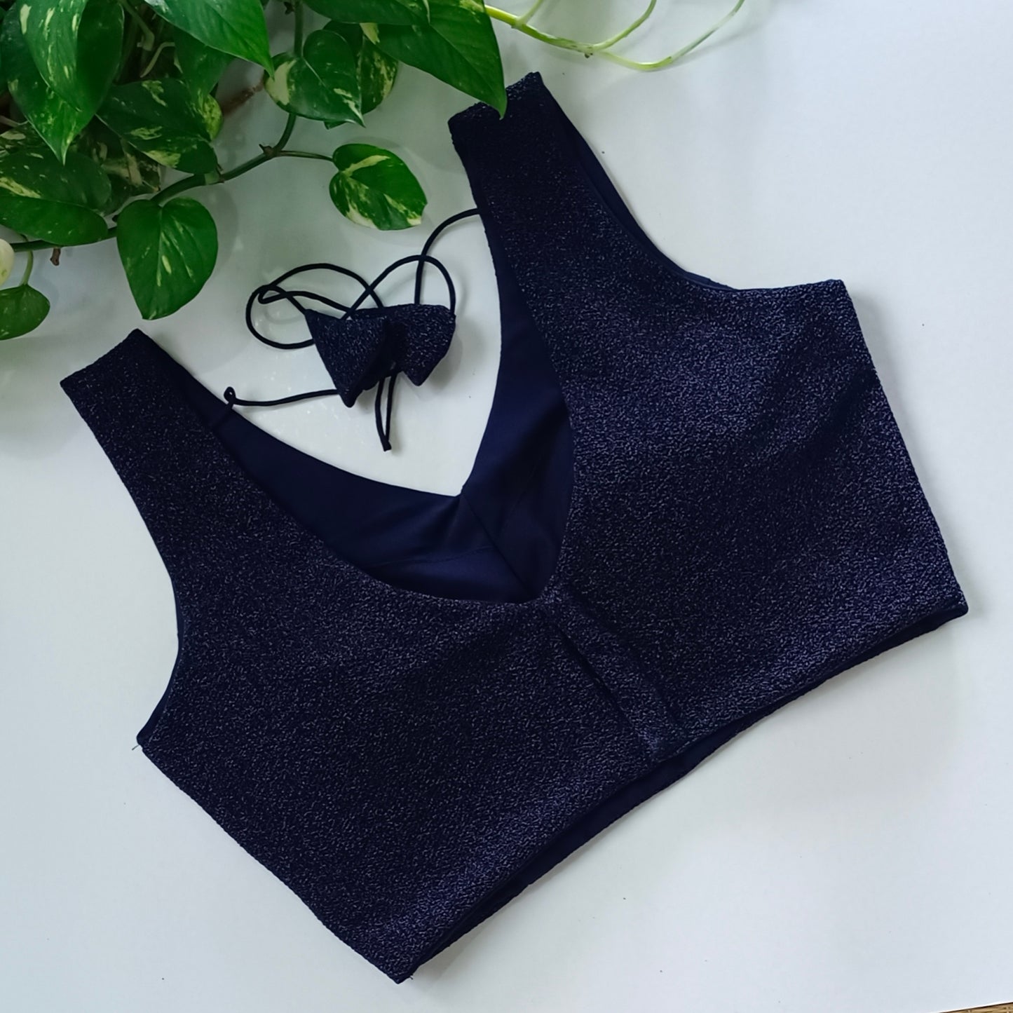 Navy Blue Sequence blouse with attachable sleeves