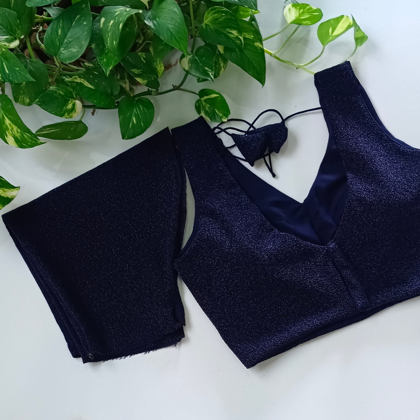 Navy Blue Sequence blouse with attachable sleeves