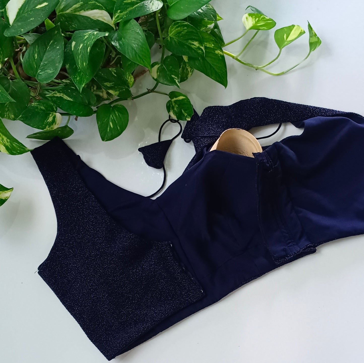 Navy Blue Sequence blouse with attachable sleeves