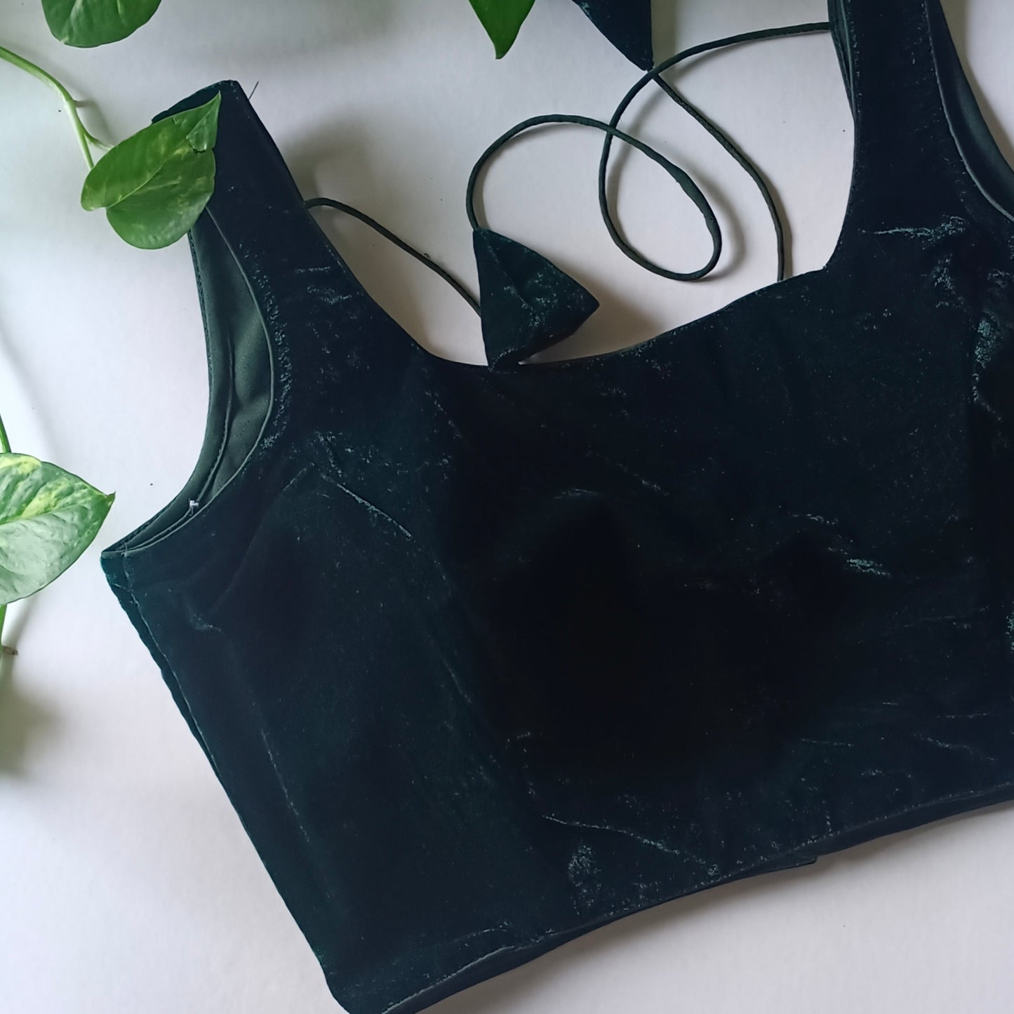 Bottle Green Plain Velvet Blouse