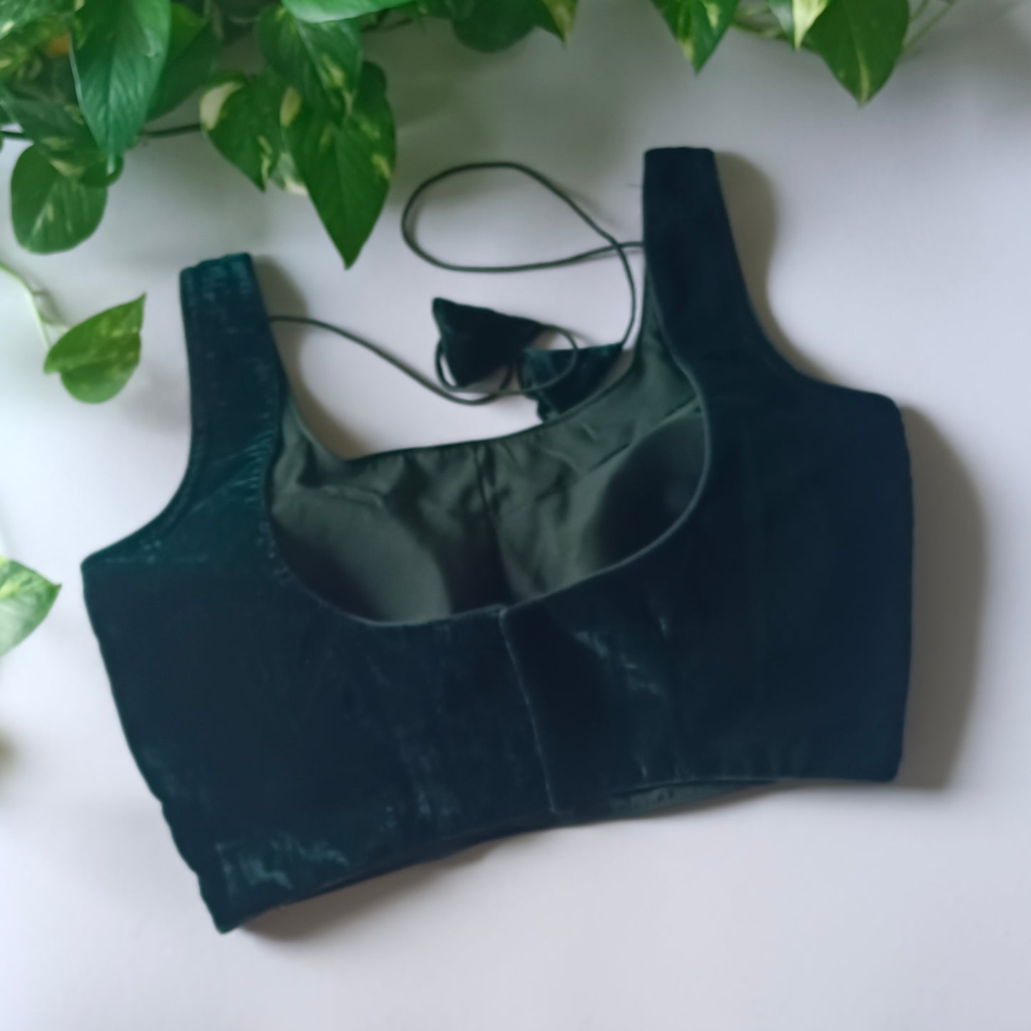 Bottle Green Plain Velvet Blouse