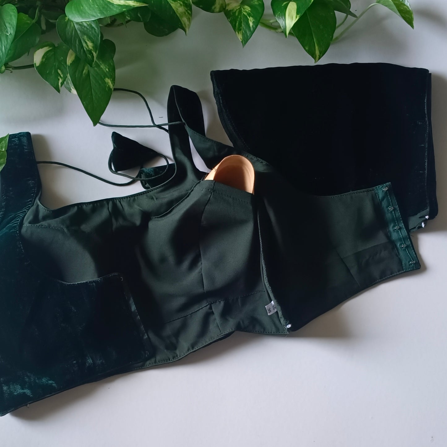 Bottle Green Plain Velvet Blouse