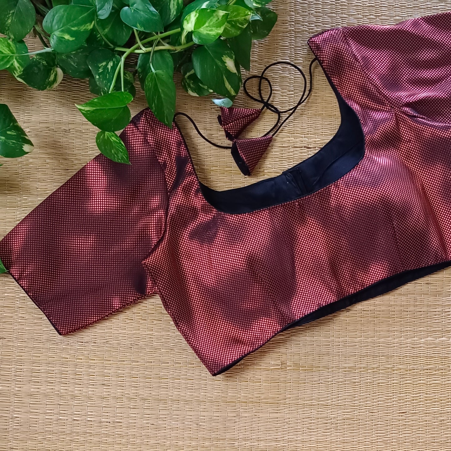 Black with Copper Zari Brocade blouse