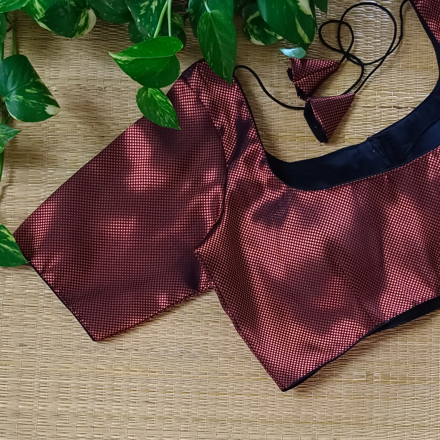 Black with Copper Zari Brocade blouse