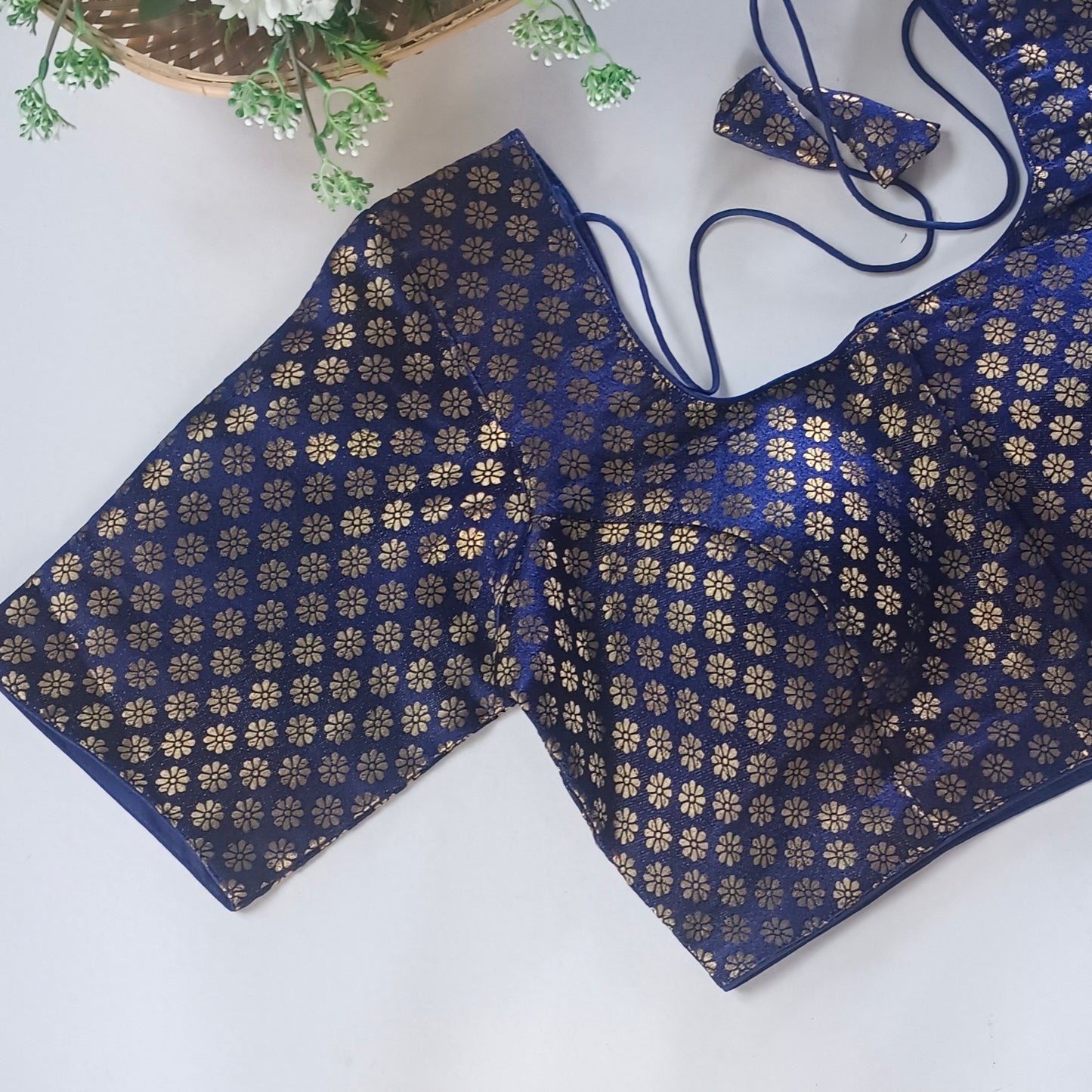 Classic Navy Blue Brocade Blouse(assorted)