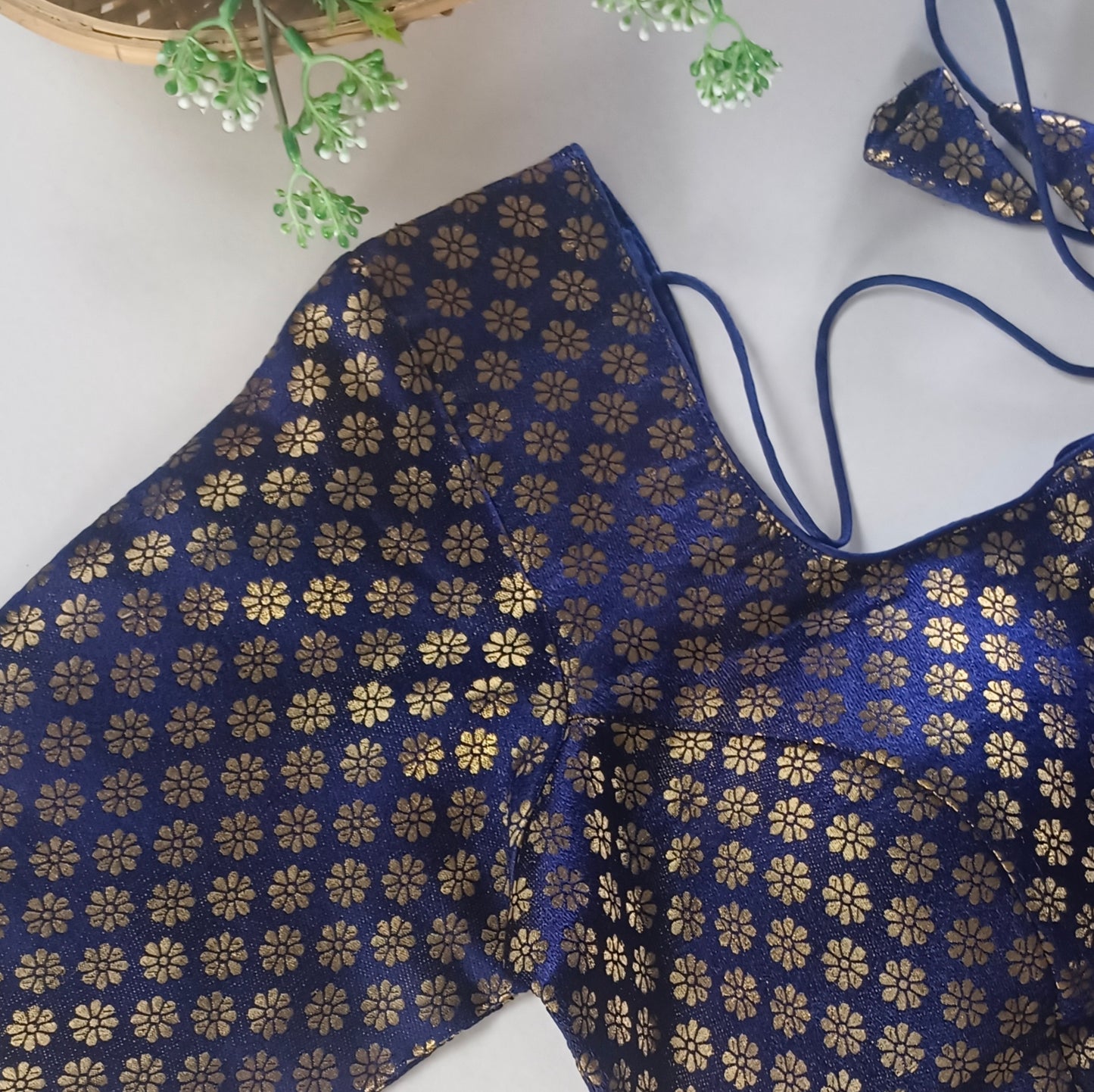 Classic Navy Blue Brocade Blouse(assorted)