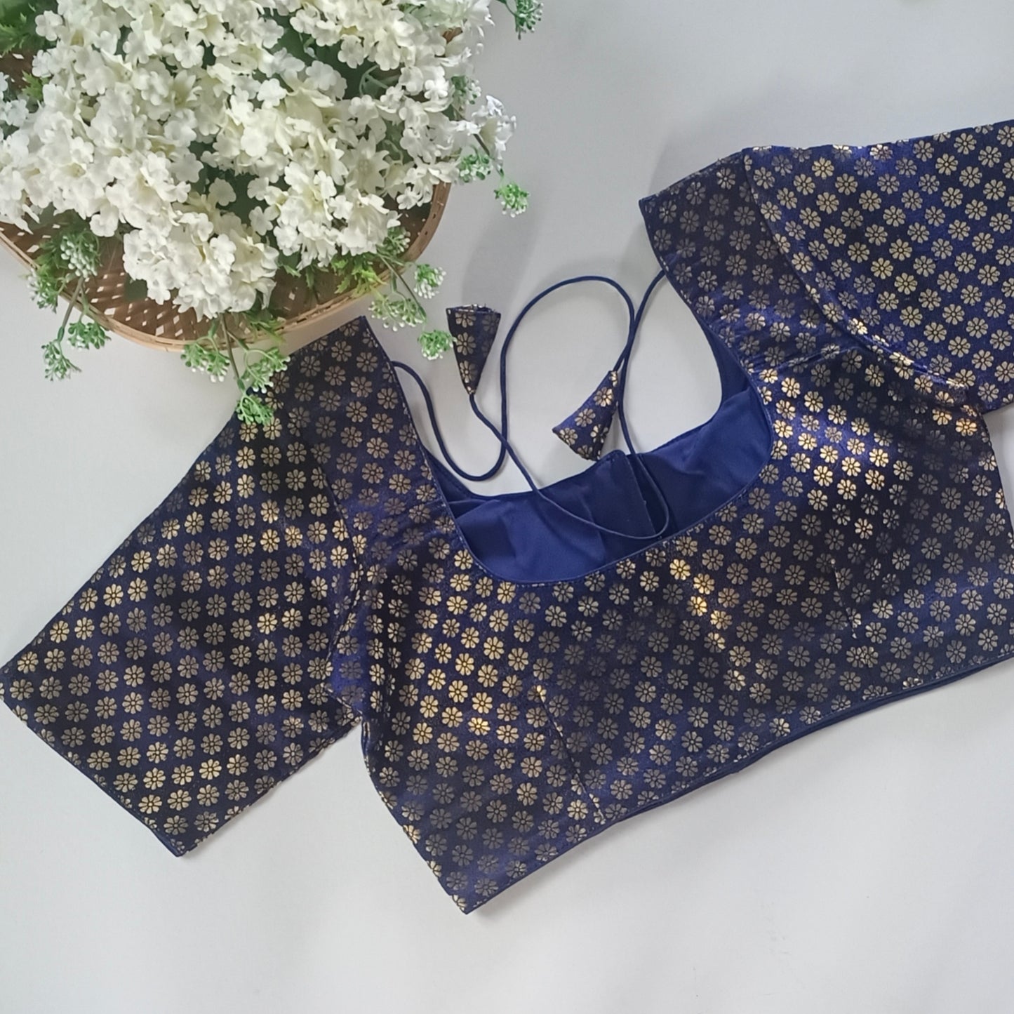 Classic Navy Blue Brocade Blouse(assorted)