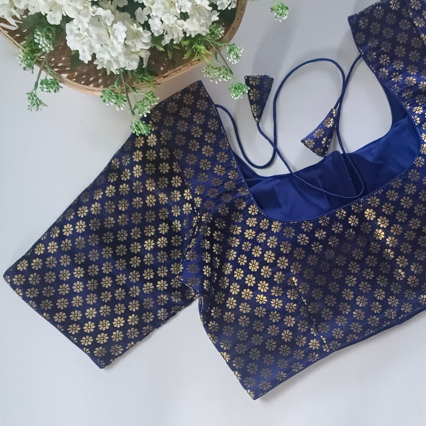 Classic Navy Blue Brocade Blouse(assorted)