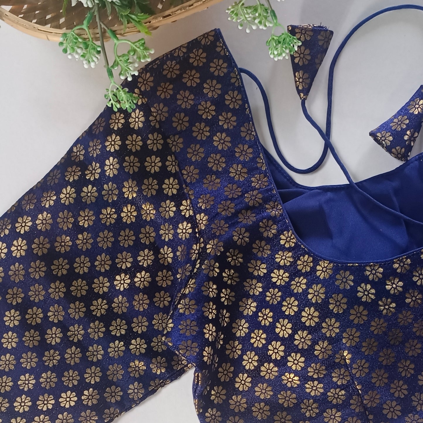 Classic Navy Blue Brocade Blouse(assorted)