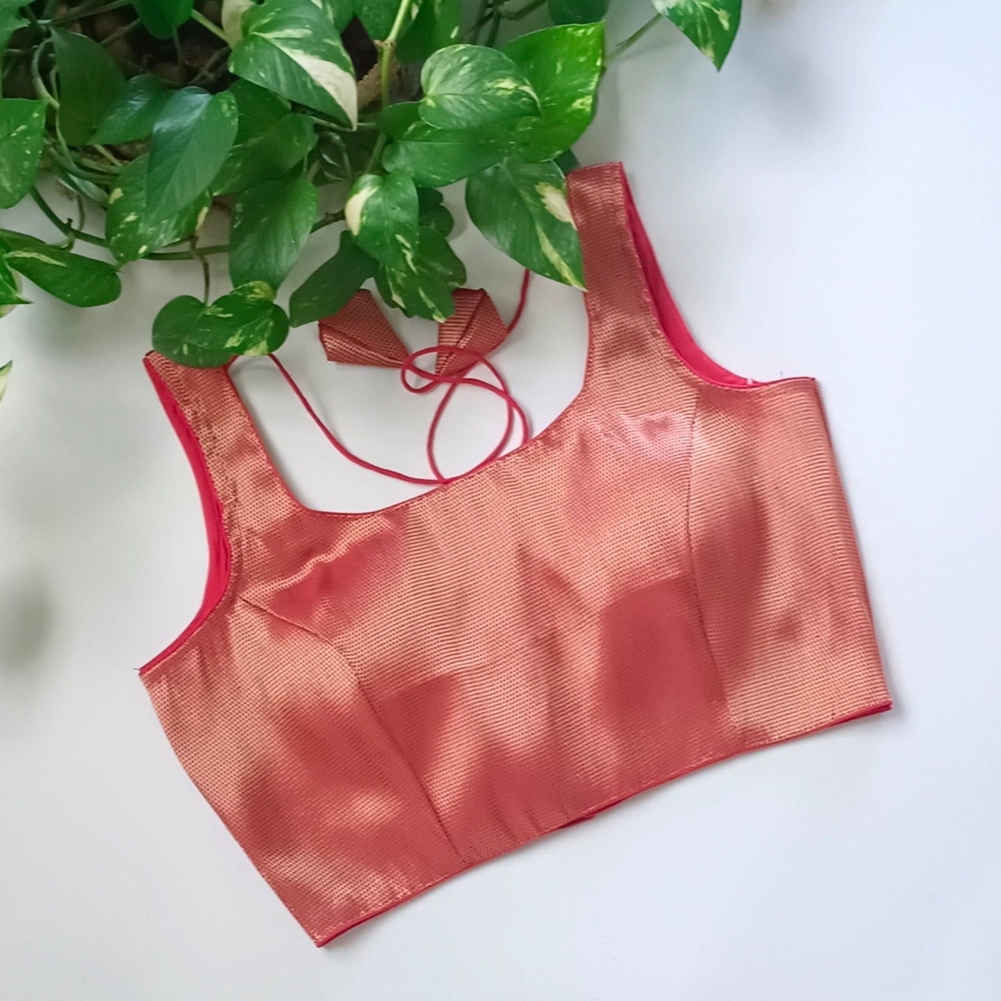 Red Brocade Blouse with attachable sleeves(assorted)