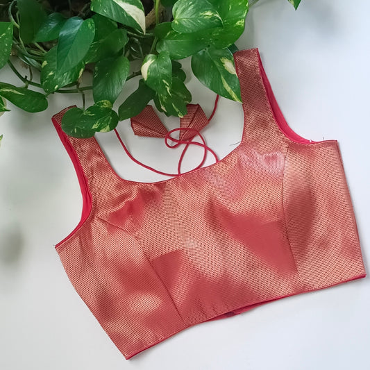 Red Brocade Blouse with attachable sleeves(assorted)