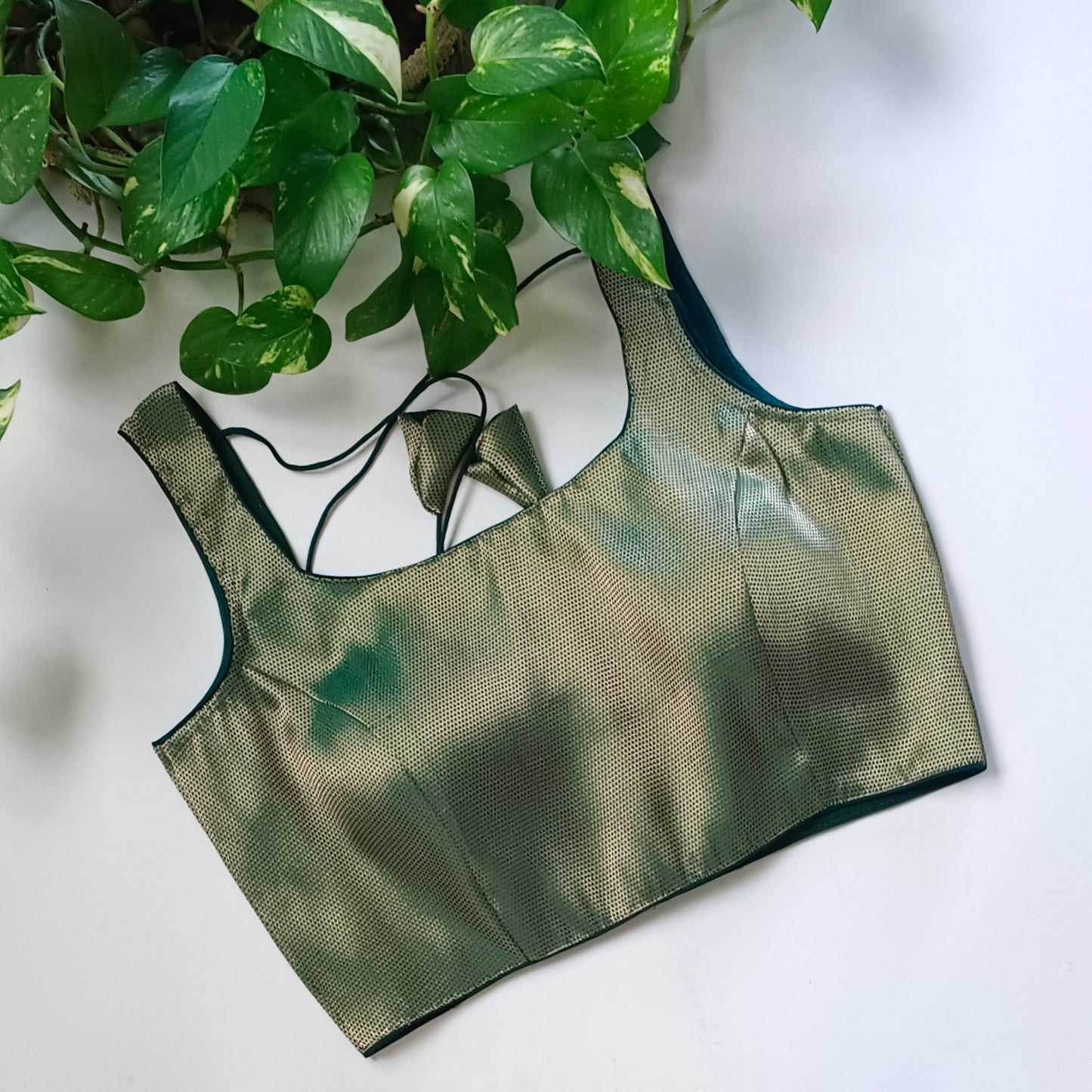 Bottle Green Brocade Blouse with attachable sleeves (assorted)