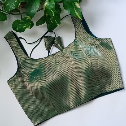 Bottle Green Brocade Blouse with attachable sleeves (assorted)