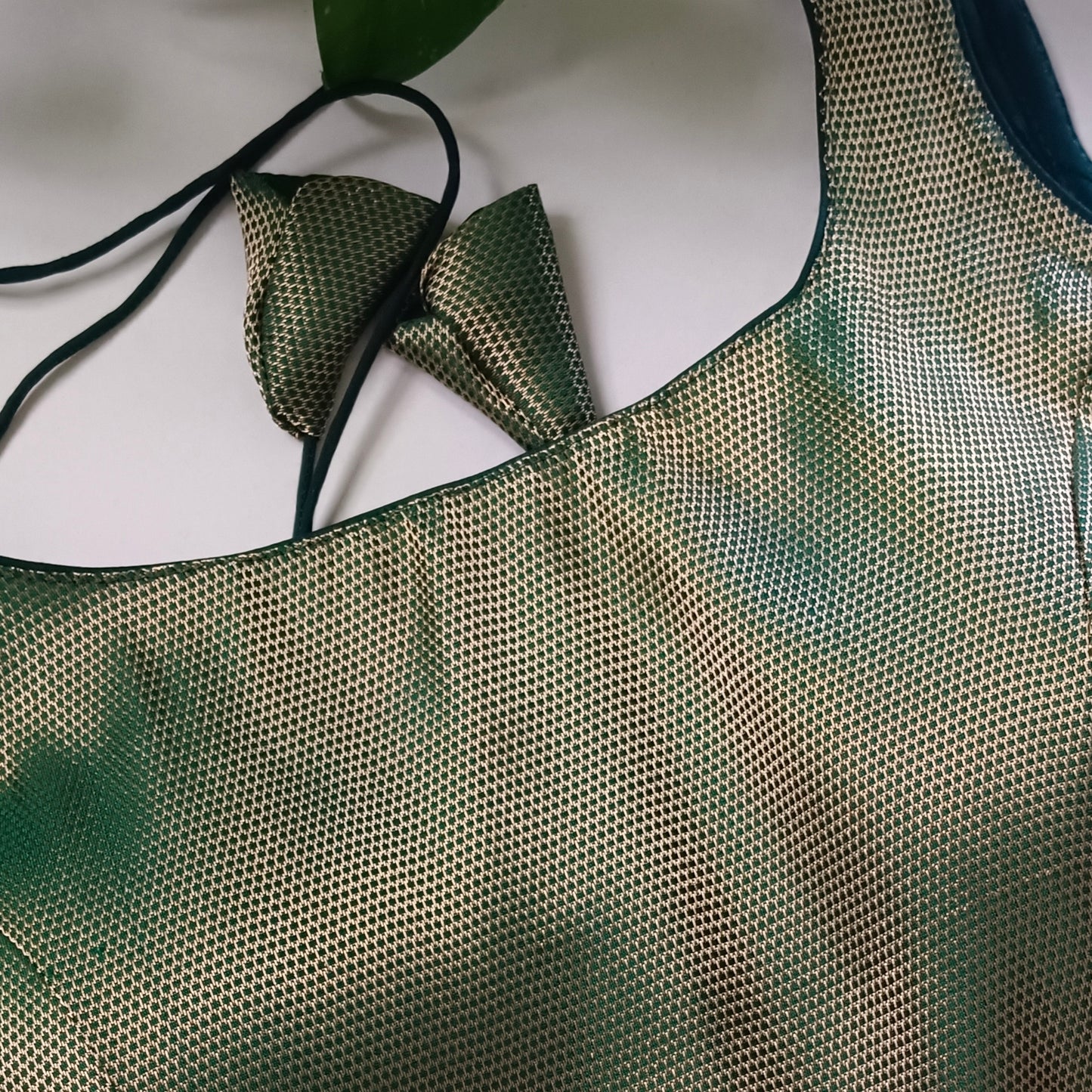 Bottle Green Brocade Blouse with attachable sleeves (assorted)