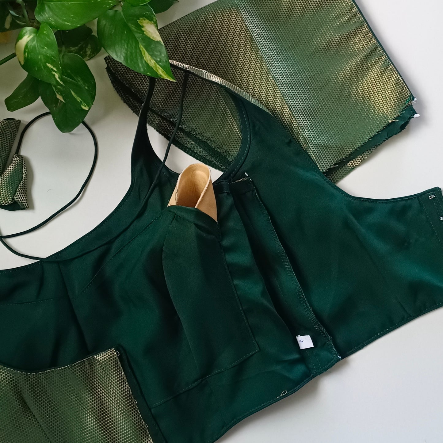 Bottle Green Brocade Blouse with attachable sleeves (assorted)