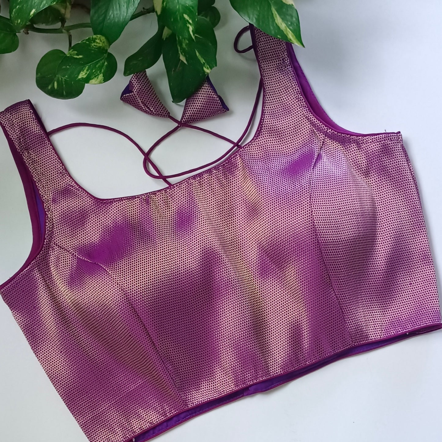 Purple Brocade Blouse with attachable sleeves (assorted)