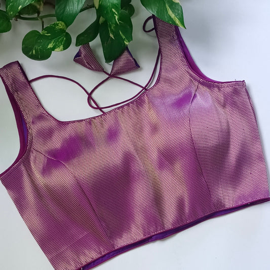 Purple Brocade Blouse with attachable sleeves (assorted)