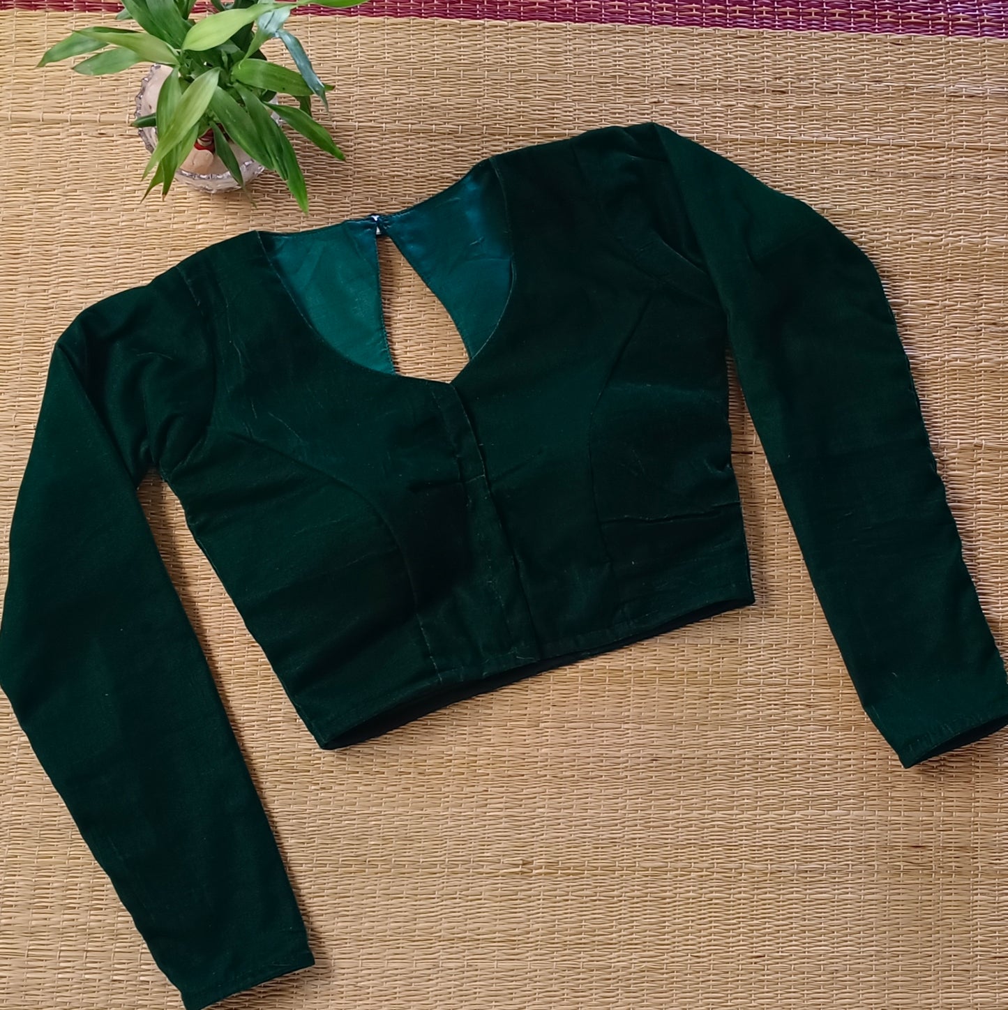 Bottle Green Velvet Full Sleeve Blouse