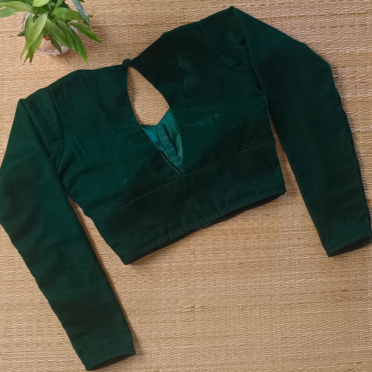 Bottle Green Velvet Full Sleeve Blouse