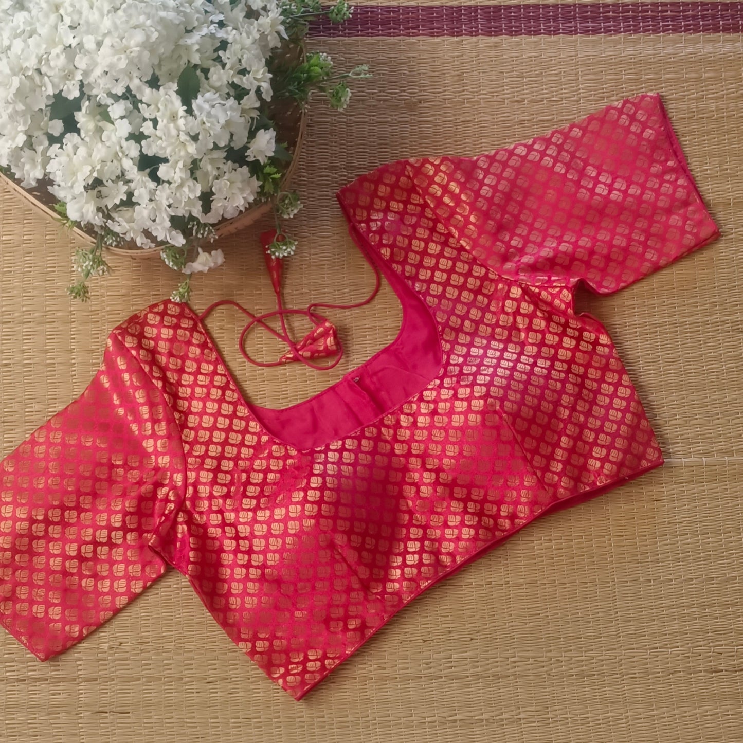 Classic Hot Pink Brocade Blouse(assorted)