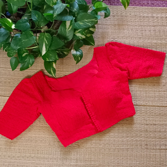 Cherry Red Chikankari Cotton Blouse