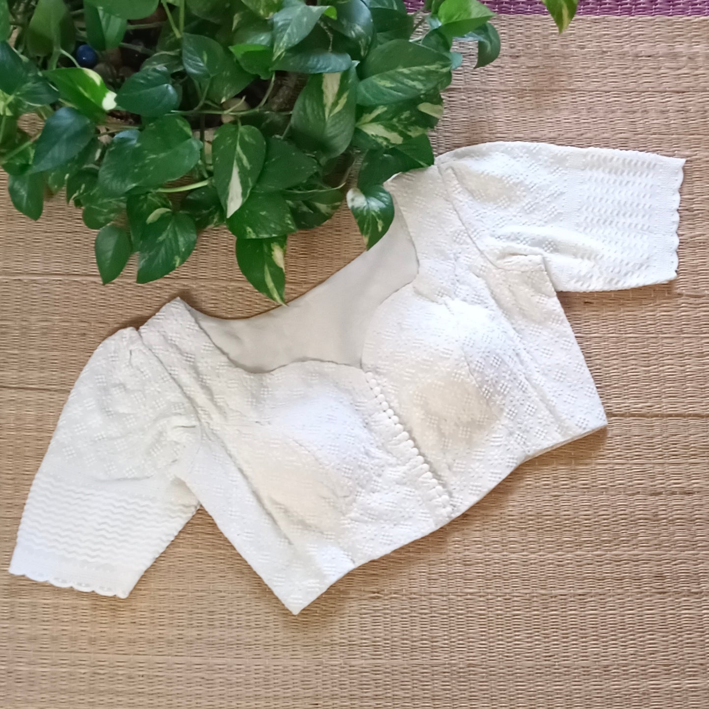 Off White Chikankari Cotton Blouse