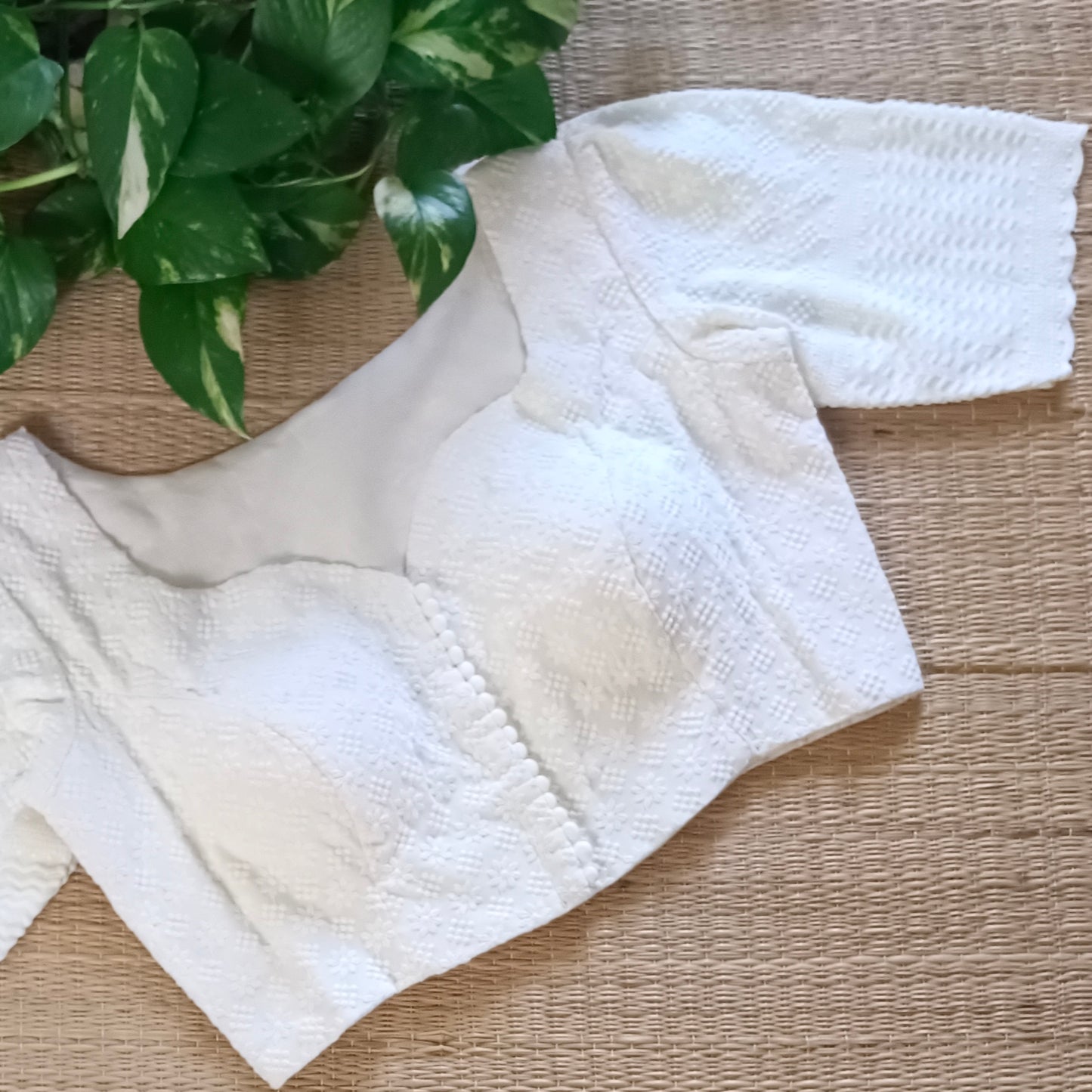 Off White Chikankari Cotton Blouse