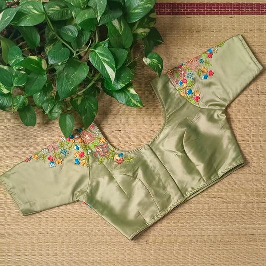 Pista Green hand embroidery blouse