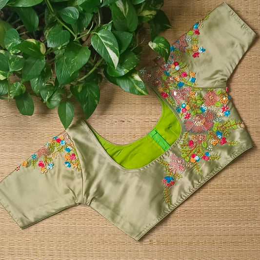 Pista Green hand embroidery blouse