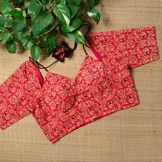 Red Masaba Neck Kalamkari Blouse