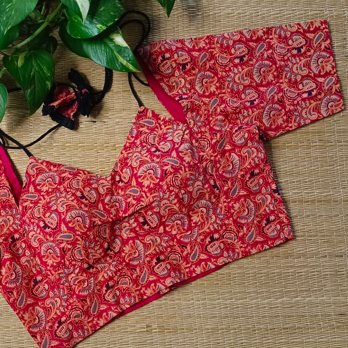 Red Masaba Neck Kalamkari Blouse
