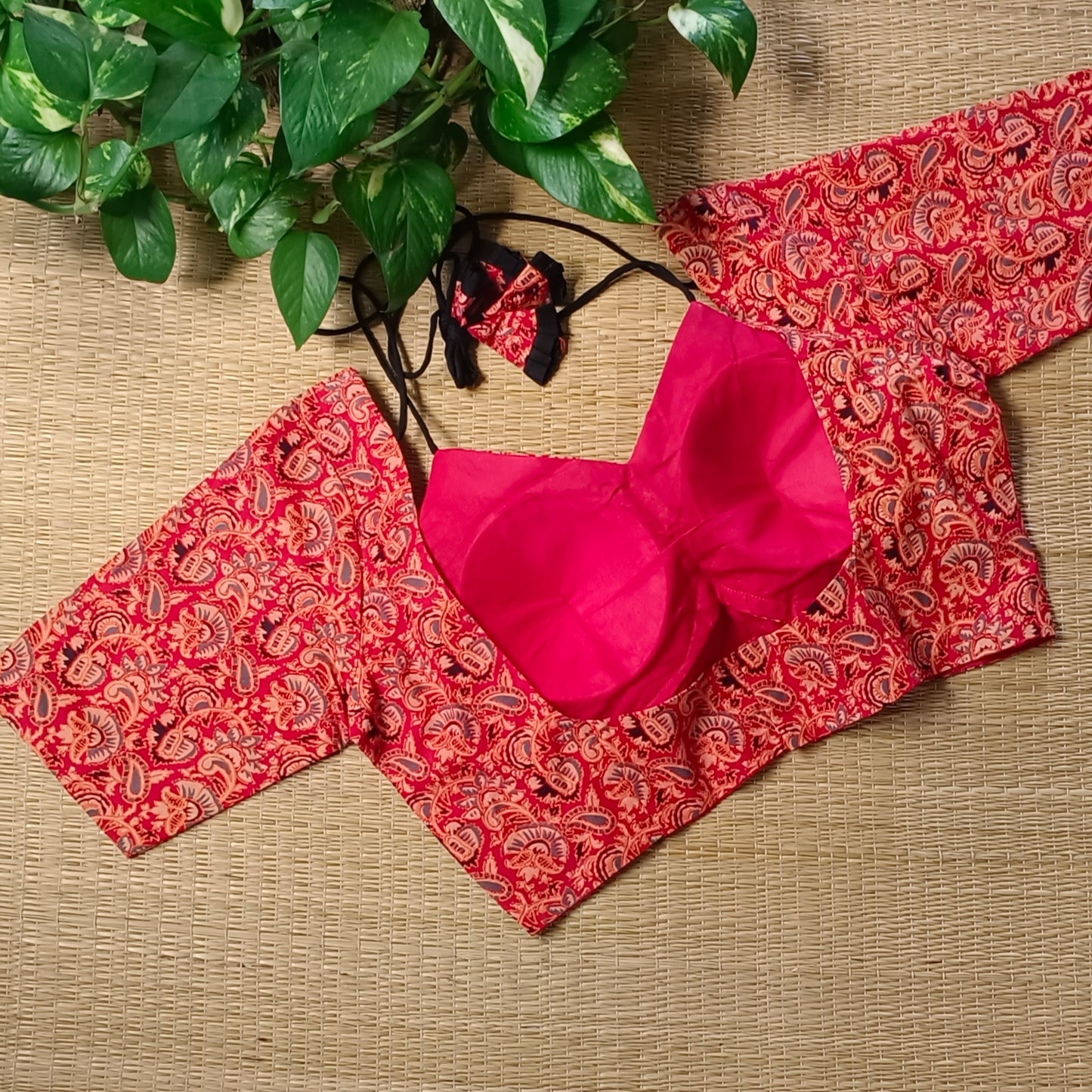 Red Masaba Neck Kalamkari Blouse