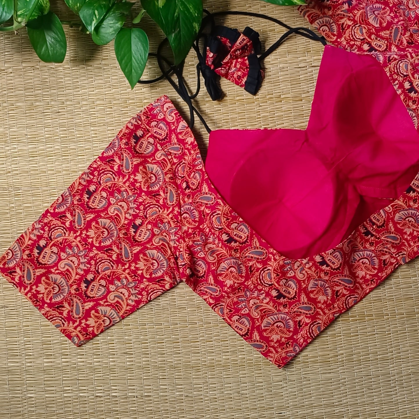 Red Masaba Neck Kalamkari Blouse