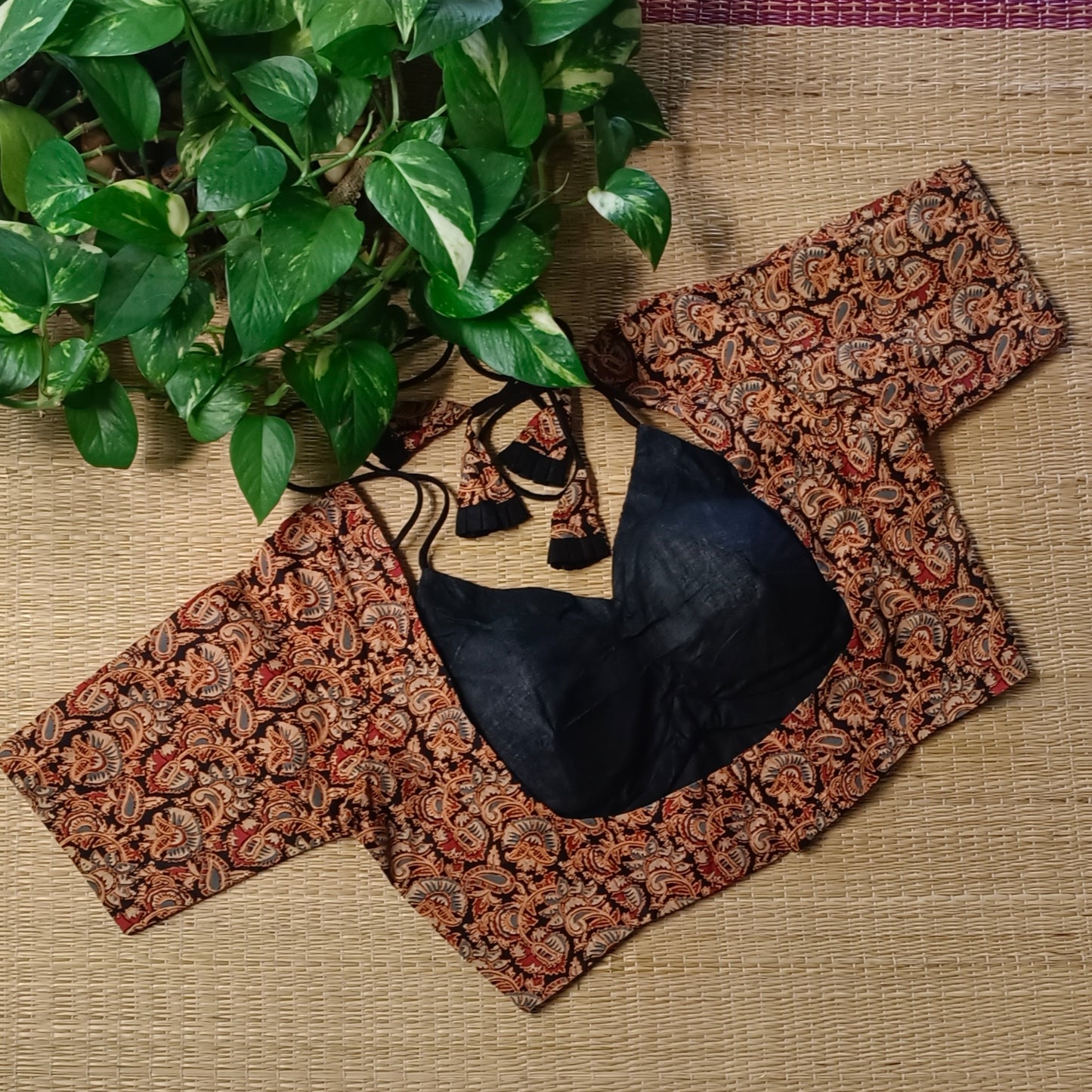 Black Masaba Neck Kalamkari Blouse