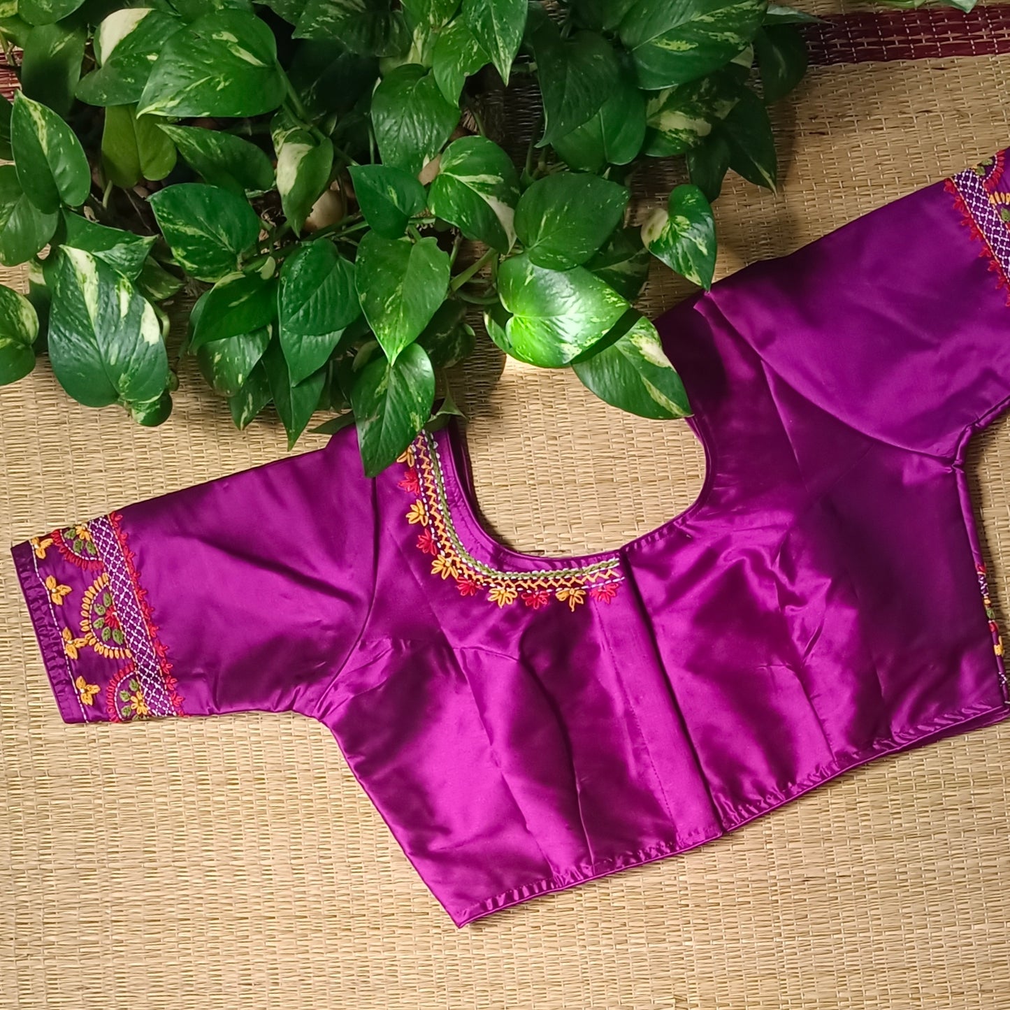 Magenta hand embroidery blouse