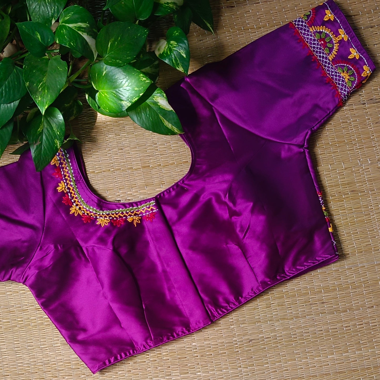 Magenta hand embroidery blouse