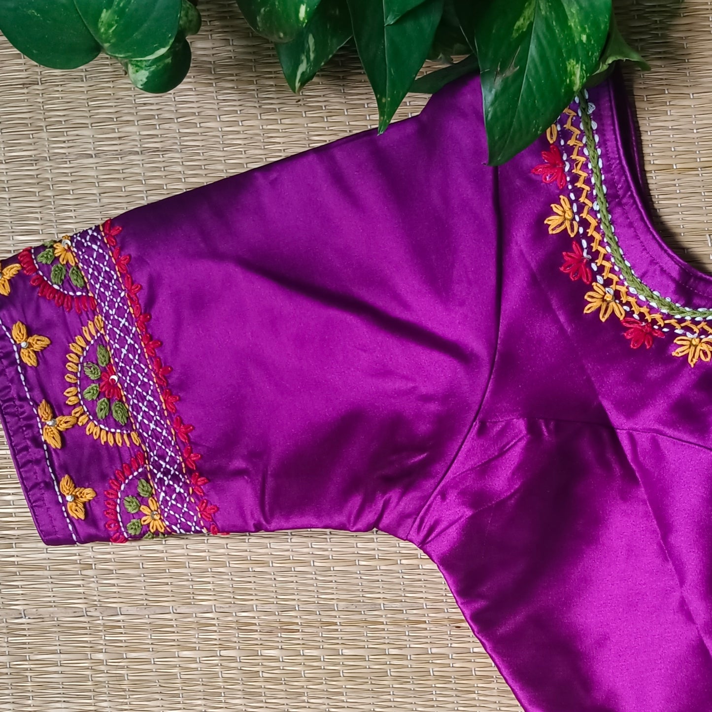 Magenta hand embroidery blouse