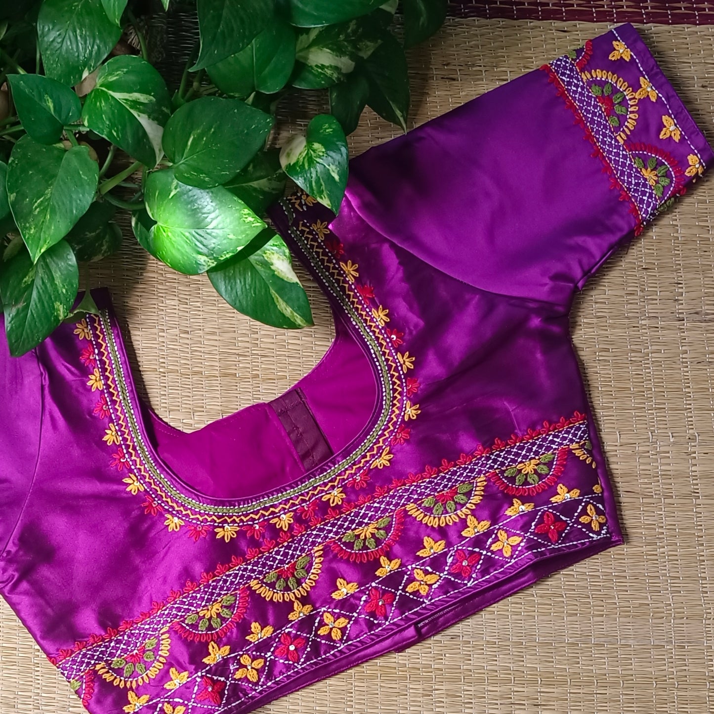 Magenta hand embroidery blouse