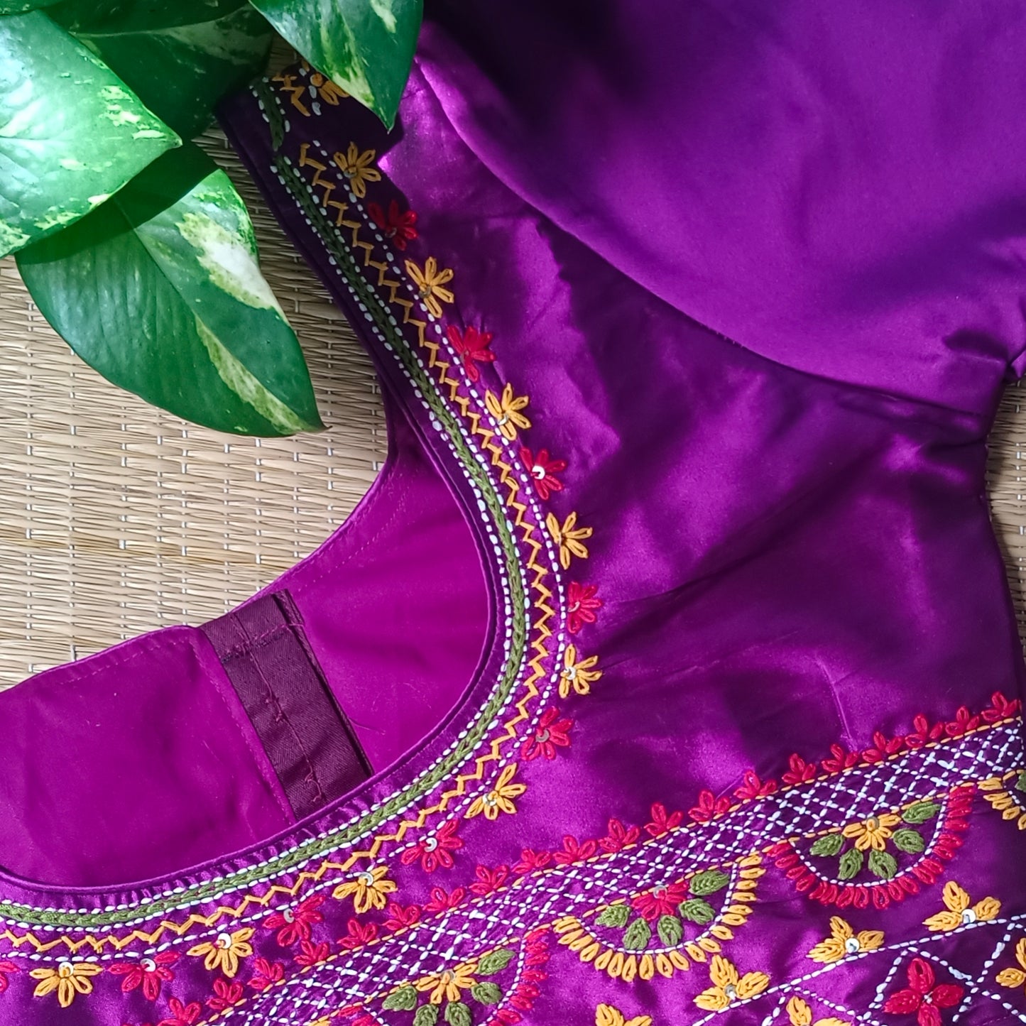 Magenta hand embroidery blouse